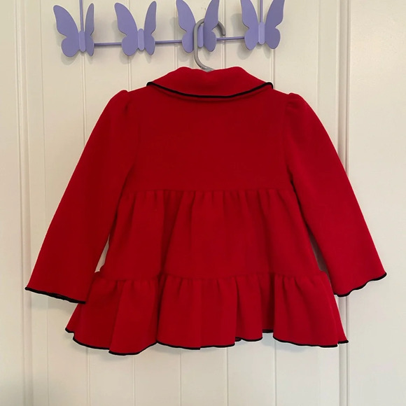 NWOT | Kids Headquarters red black‎ polka dot ruffle buttoned coat — 18 months - Picture 5 of 6
